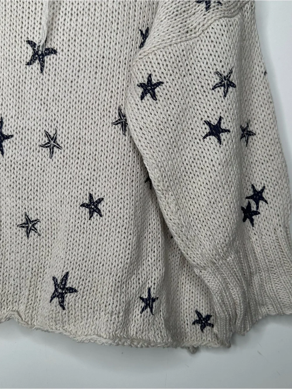 Wooden Ships Mini Starfish Knit V-Neck Sweater Cream Blue Size S/M - Picture 4 of 11